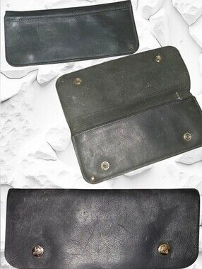 Black Leather Snap Clutch Wallet